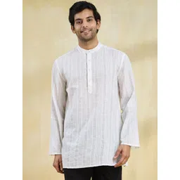 Fabindia Woven Design Band Collar pure Cotton Straight Short Kurta-picture-11