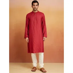 Fabindia Woven Design Band Collar Straight Kurta-picture-25