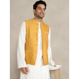 Fabindia Woven Design Mandarin Collar Nehru Jacket-picture-26