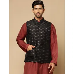 Fabindia Woven Design Mandarin Collar Nehru Jacket-picture-25
