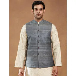 Fabindia Woven Design Mandarin Collar Sleeveless Nehru Jacket-picture-22