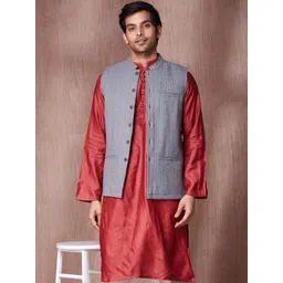 Fabindia Woven Design Wool Mandarin Collar Nehru Jacket-picture-30