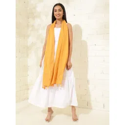 Fabindia Yellow Cotton Embroidered Stole-picture-18