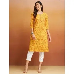 Fabindia Yellow Cotton Printed Straight Kurta-picture-31
