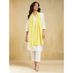Fabindia Yellow Cotton Regular Fit Embroidered Stole-picture-22