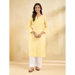 Fabindia Yellow Cotton Regular Fit Kurta-picture-46