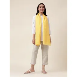 Fabindia Yellow Cotton Silk Embroidered Stole-picture-21