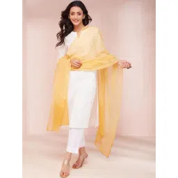 Fabindia Yellow Embroidered Dupatta-picture-26