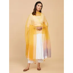 Fabindia Yellow Embroidered Dupatta-picture-30