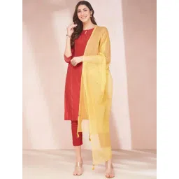 Fabindia Yellow Embroidered Dupatta-picture-28