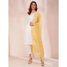 Fabindia Yellow Embroidered Dupatta-picture-42