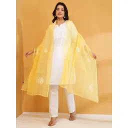 Fabindia Yellow Embroidered Dupatta-picture-34