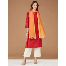 Fabindia Yellow Embroidered Stole-picture-17