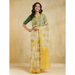 Fabindia Yellow Regular Fit Printed Saree-picture-48