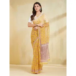 Fabindia Yellow Regular Fit Printed Sarees-picture-25