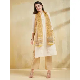 Fabindia Yellow Regular Fit Printed Stole-picture-16