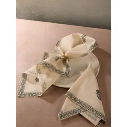 Fabindia Zaira 6 Pcs Blue & Beige Printed Cotton Table Napkins-picture-21