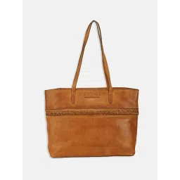 fabindia fashion Fabindia Brown Leather Solid Handbag image 3