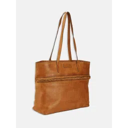 fabindia fashion Fabindia Brown Leather Solid Handbag image 4
