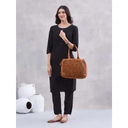 fabindia fashion Fabindia Brown Leather Solid Handbag with Detachable Strap-picture-23