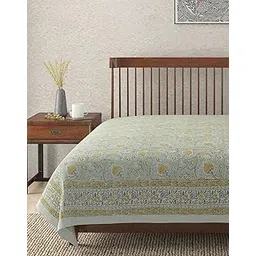 Fabindia Green Ihania Cotton Block Printed Single Bed Cover-picture-14