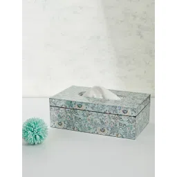 Fabindia Home Ameera Printed Light Blue 112 TC Wood Tissue Box-image-4