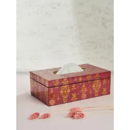 Fabindia Home Ameera Printed Red 112 TC Wood Tissue Box-image-2