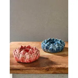 Fabindia Home Chintz Pink & Blue Ceramic T-Lite Holder - Set of 2-picture-29