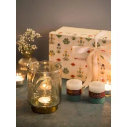 Fabindia Home Dhaani Green Glass T-Lite Holder Gift Set-picture-21