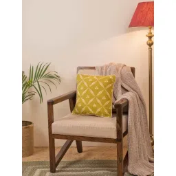 Fabindia Home Green Cotton Printed Amaltas Cushion Cover image 1