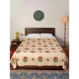 Fabindia Home Gulzar Beige & Red Cotton 152 TC 163 GSM Hand Block Printed Double Dohar-picture-10