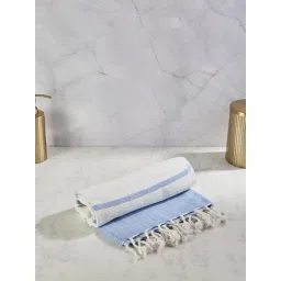 Fabindia Home Kani White & Blue Cotton Bath Towel-picture-27