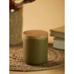 Fabindia Home 'Maaya' Olive Green & Brown Ceramic 11 cm Small Jar With Lid (0.35 L) - Set of 1-picture-10