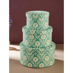 Fabindia Home Teal Paper Printed Sarkhaab Gift Box - Set of 3-picture-20