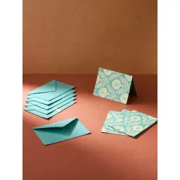 Fabindia Home Teal Paper Printed Sarkhaab Gift Card - Set of 6-picture-14