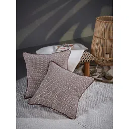 fabindia home Fabindia 'Trushita' Beige & Maroon Cotton Cushion Cover - Set of 1 image 1