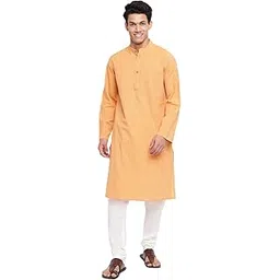 fabindia Men Striped Long Kurta Cotton_Orange image 1