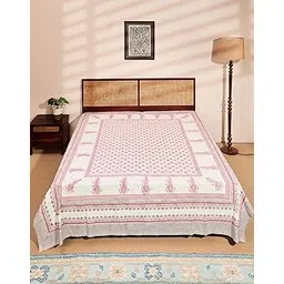 Fabindia Pink Cotton Printed Bed Cover- King-picture-19