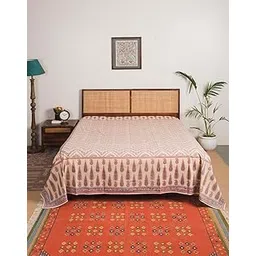 Fabindia Pink Cotton Printed Noor Bed Cover- Double-picture-23