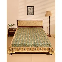 Fabindia Teal Cotton Printed Taamisra Single Bed Cover-picture-42
