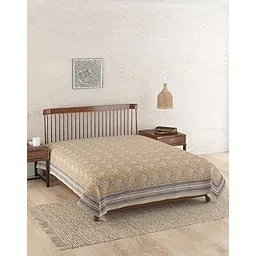 Fabindia Yellow Cotton Hand Block Printed Single Bed Cover-picture-14