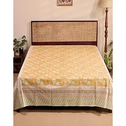 Fabindia Yellow Hamza Cotton Printed Bed Cover-image-5