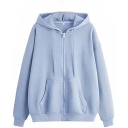 fabitto Casual Solid Full Sleeves Women Stylish Hooded Neck Fleece Zipper Hoodie for Winter (2XL, Sky Blue)-picture-17