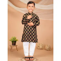 FabJunior Boys Floral Printed Mandarin Collar Pure Cotton Kurta with Pyjamas-picture-18