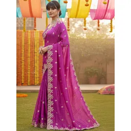 FABLAND Floral Embroidered Satin Heavy Work Saree-picture-15