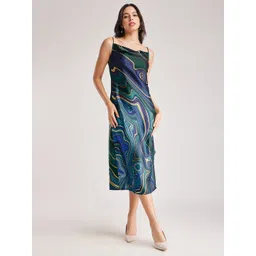 FableStreet Abstract Printed Square Neck Satin Dress-picture-13