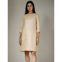 Fablestreet Beige Polyester Flared Fit Self Design Casual Dress-picture-21