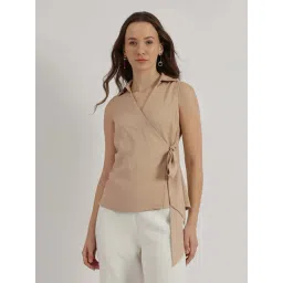 Fablestreet Beige V-Neck Wrap Top-picture-21