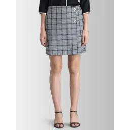 FableStreet Black & White Pure Cotton Chequered Shift Skirt-picture-11