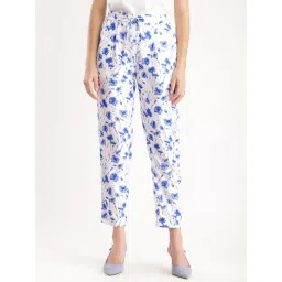 Fablestreet Blue & White Floral Print Mid Rise Pants-picture-16